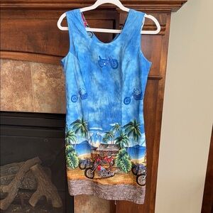 Ky’s made in Hawaii cotton tank sundress beach and motorcycle print size M